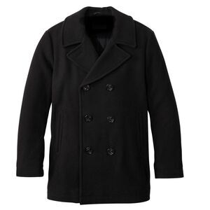 Kroon Men’s Black Wool Blend Peacoat Double Breasted Overcoat Jacket 48R
